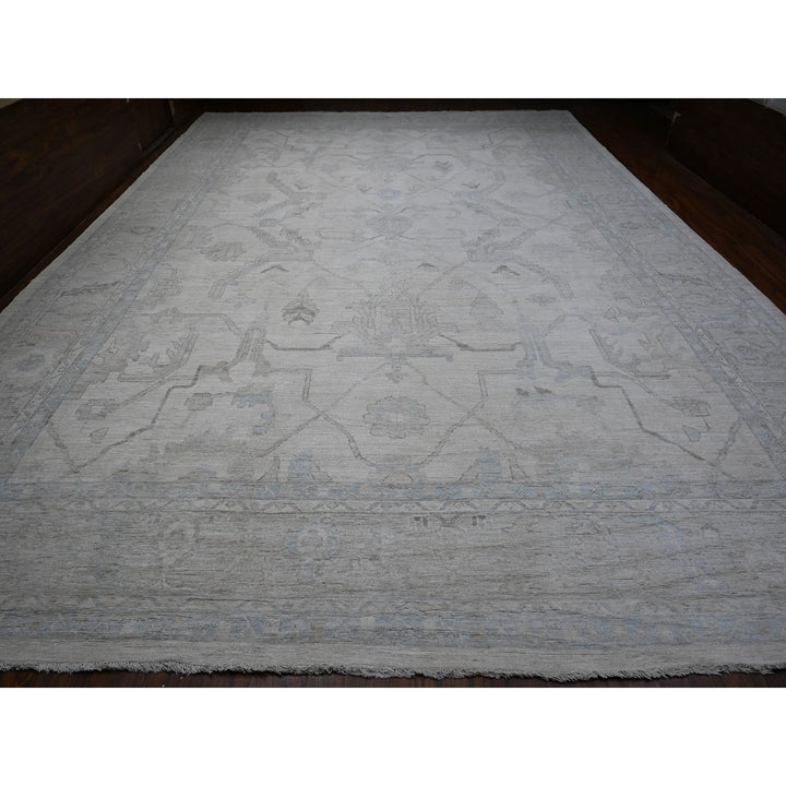 14'1" x 19'7" New Hand Knotted Grey Wool Rectangle Oriental Rug - MOA10288703