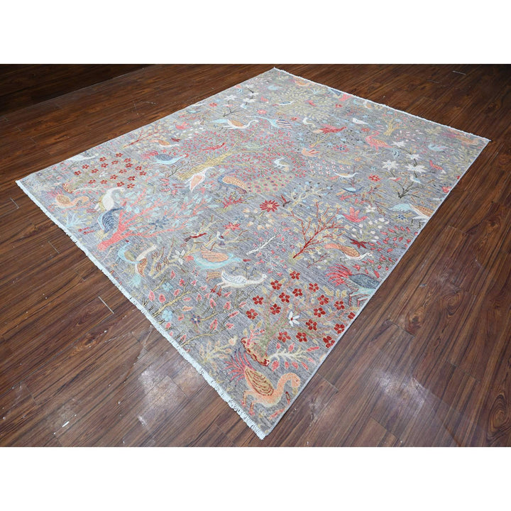 8'1" x 9'11" New Hand Knotted Grey Wool Rectangle Oriental Rug - MOA10288706