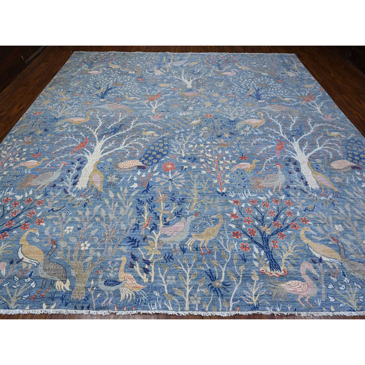 11'11" x 12'1" New Hand Knotted Blue Wool Square Oriental Rug - MOA10288709