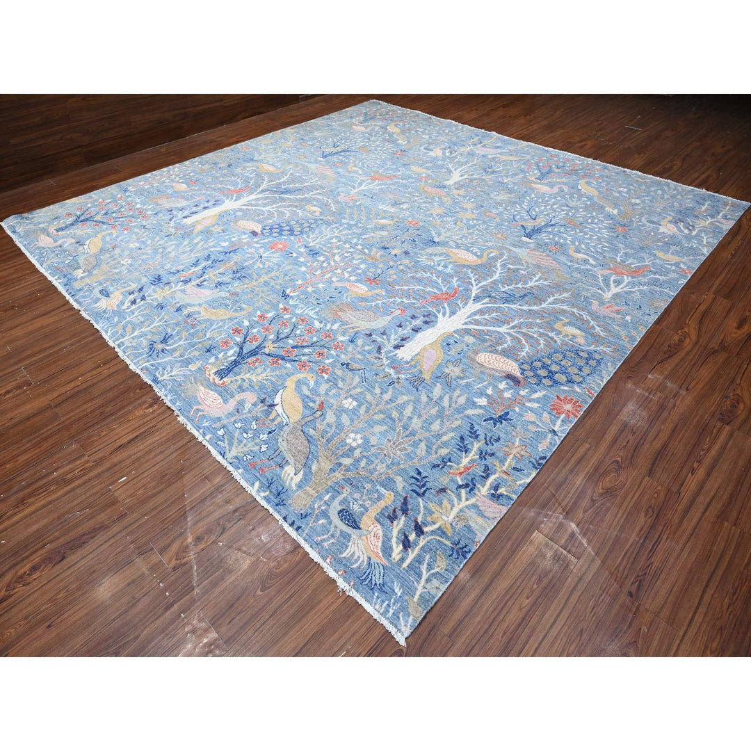 11'11" x 12'1" New Hand Knotted Blue Wool Square Oriental Rug - MOA10288709