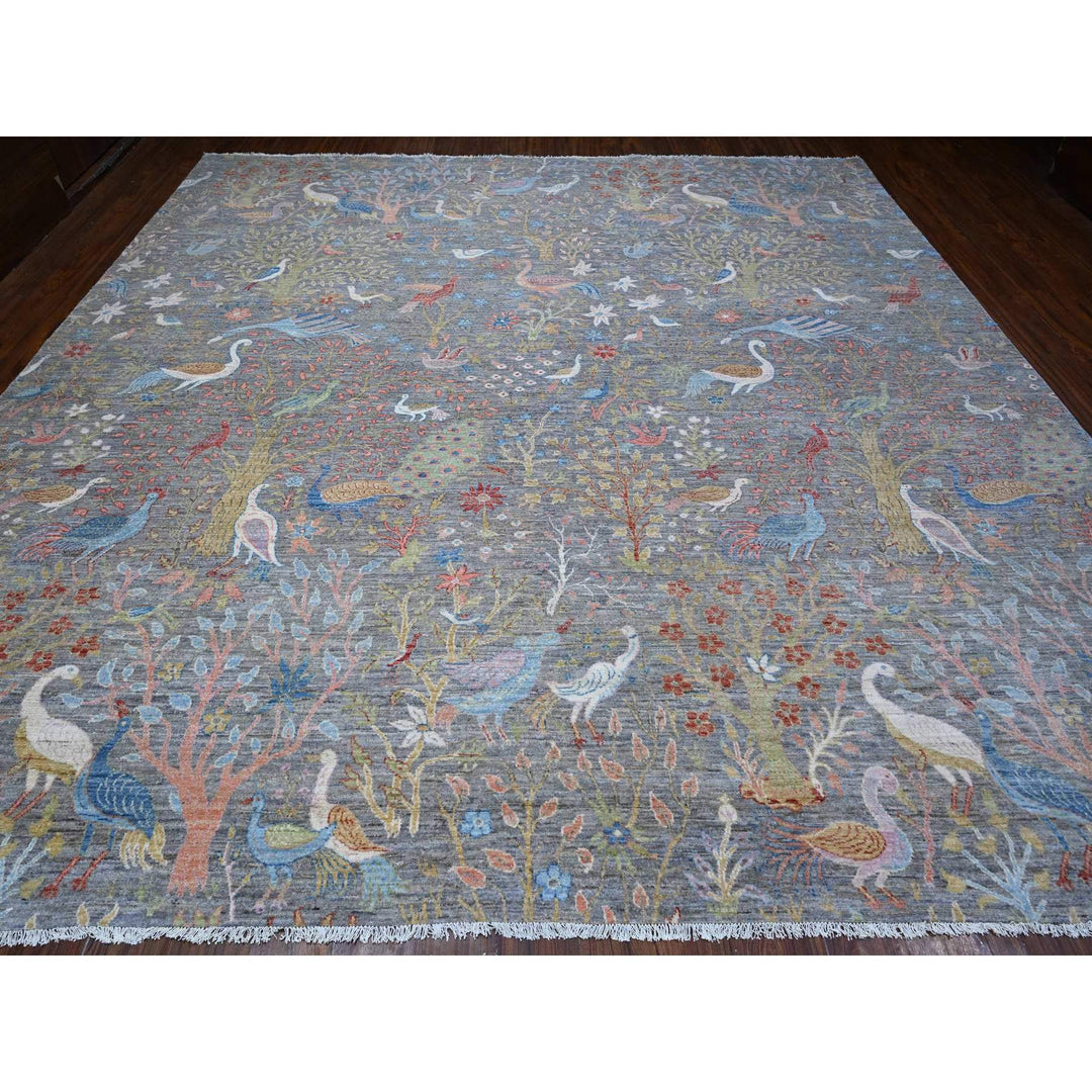 11'11" x 12'1" New Hand Knotted Grey Wool Square Oriental Rug - MOA10288711