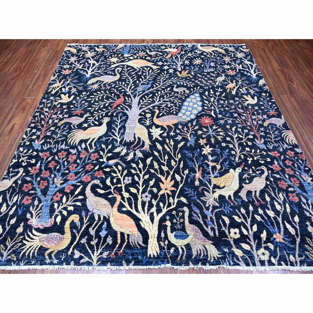 7'11" x 8'2" New Hand Knotted Blue Wool Square Oriental Rug - MOA10288712