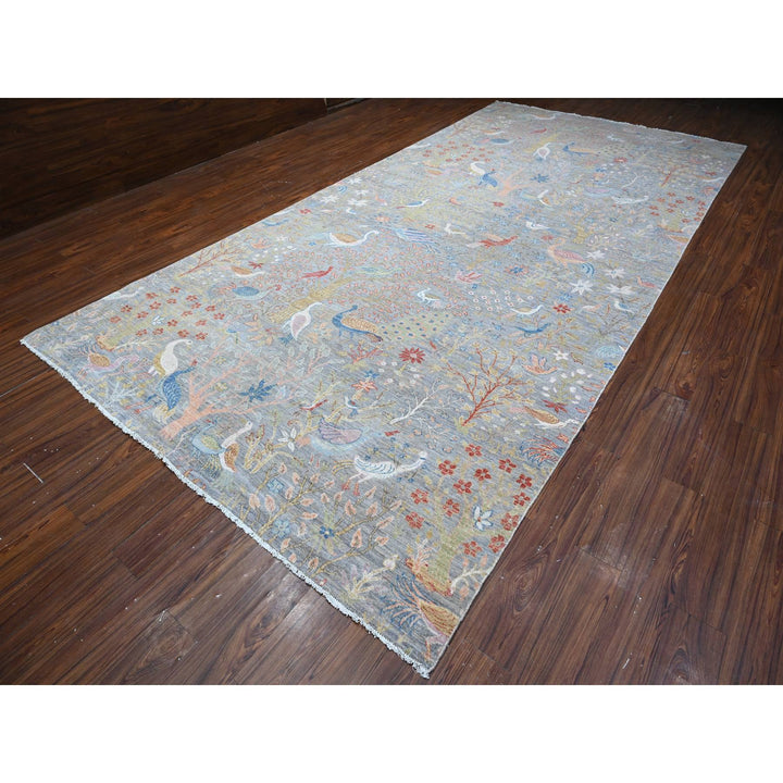 7'11" x 16'5" New Hand Knotted Grey Cotton Runner Oriental Rug - MOA10288713