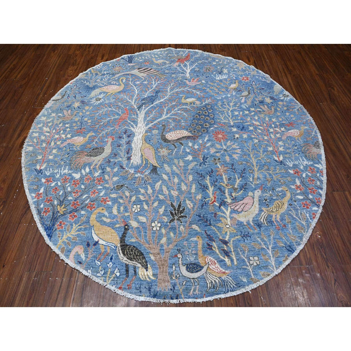 8'0" x 8'1" New Hand Knotted Blue Wool Round Oriental Rug - MOA10288714