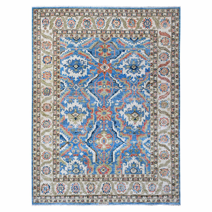 8'11" x 11'8" New Hand Knotted Blue Wool Rectangle Oriental Rug - MOA10288731