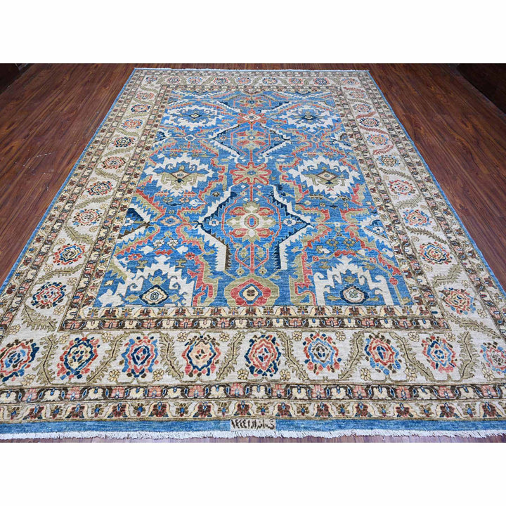 8'11" x 11'8" New Hand Knotted Blue Wool Rectangle Oriental Rug - MOA10288731