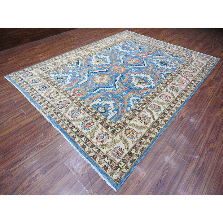 8'11" x 11'8" New Hand Knotted Blue Wool Rectangle Oriental Rug - MOA10288731