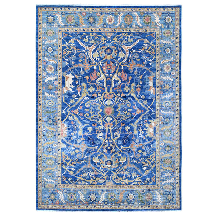 8'7" x 11'11" New Hand Knotted Blue Wool Rectangle Oriental Rug - MOA10288733