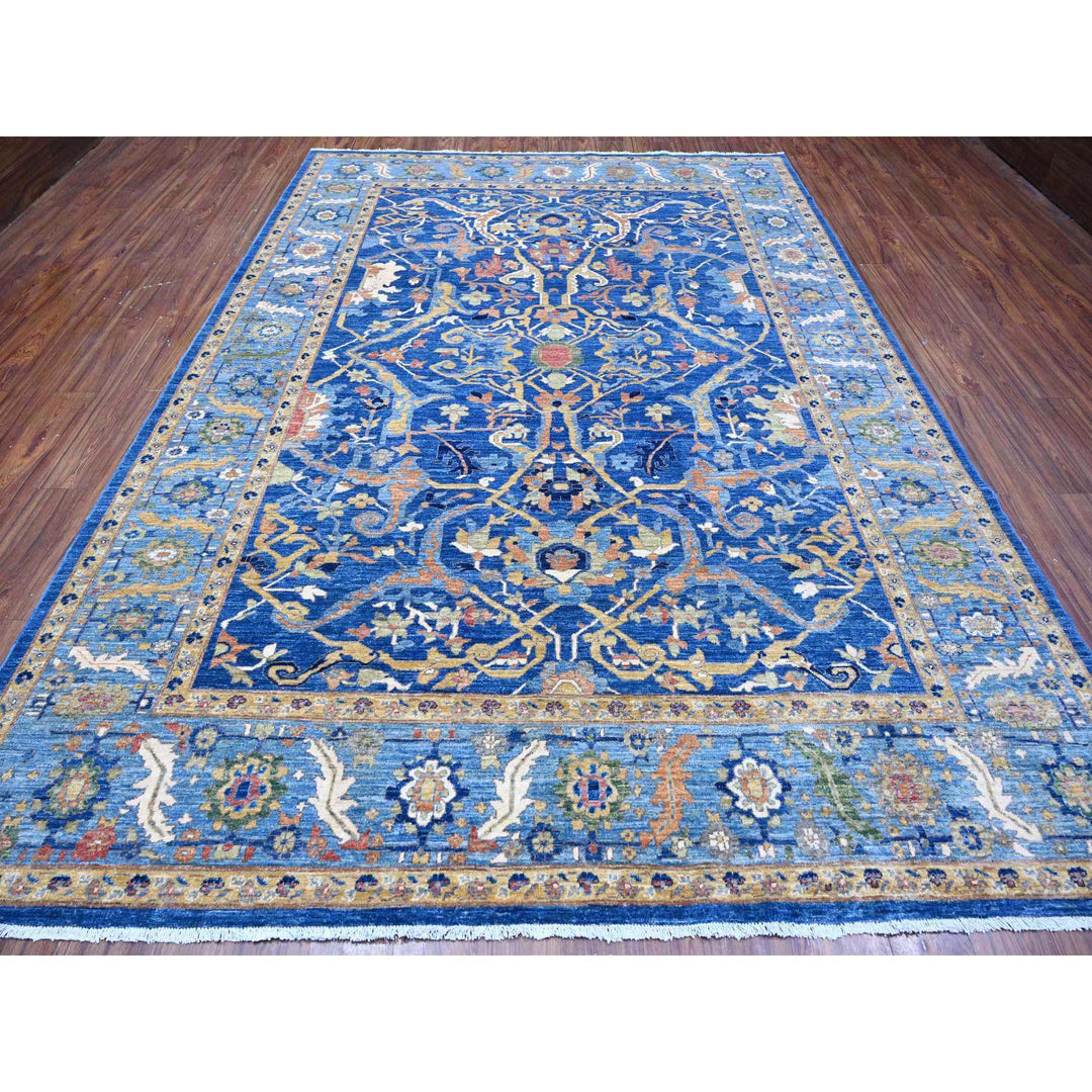 8'7" x 11'11" New Hand Knotted Blue Wool Rectangle Oriental Rug - MOA10288733