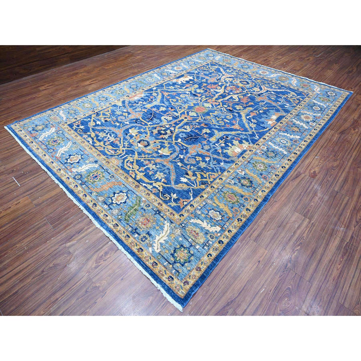 8'7" x 11'11" New Hand Knotted Blue Wool Rectangle Oriental Rug - MOA10288733