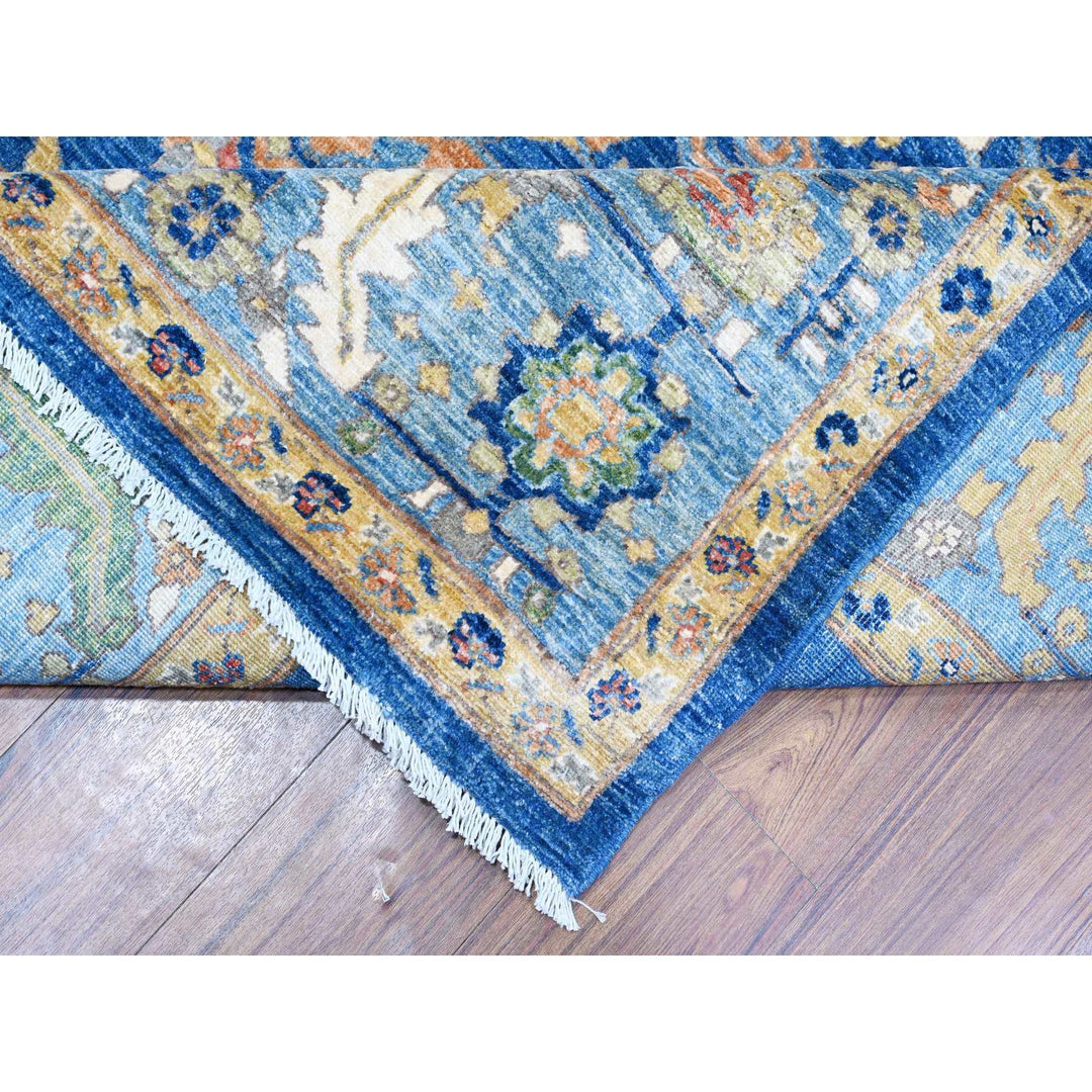 8'7" x 11'11" New Hand Knotted Blue Wool Rectangle Oriental Rug - MOA10288733