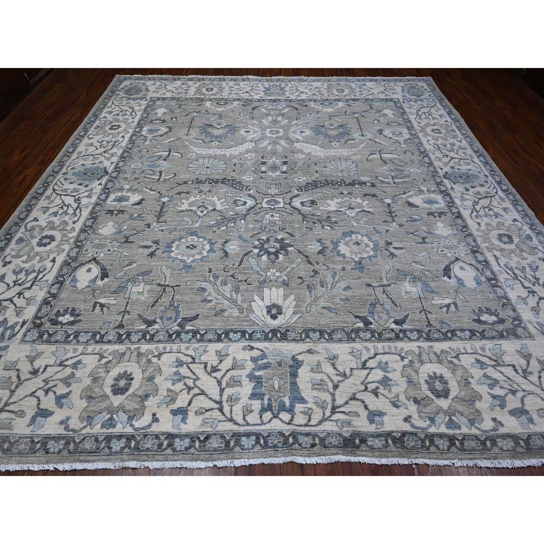 10'10" x 11'2" New Hand Knotted Grey Cotton Square Oriental Rug - MOA10288740