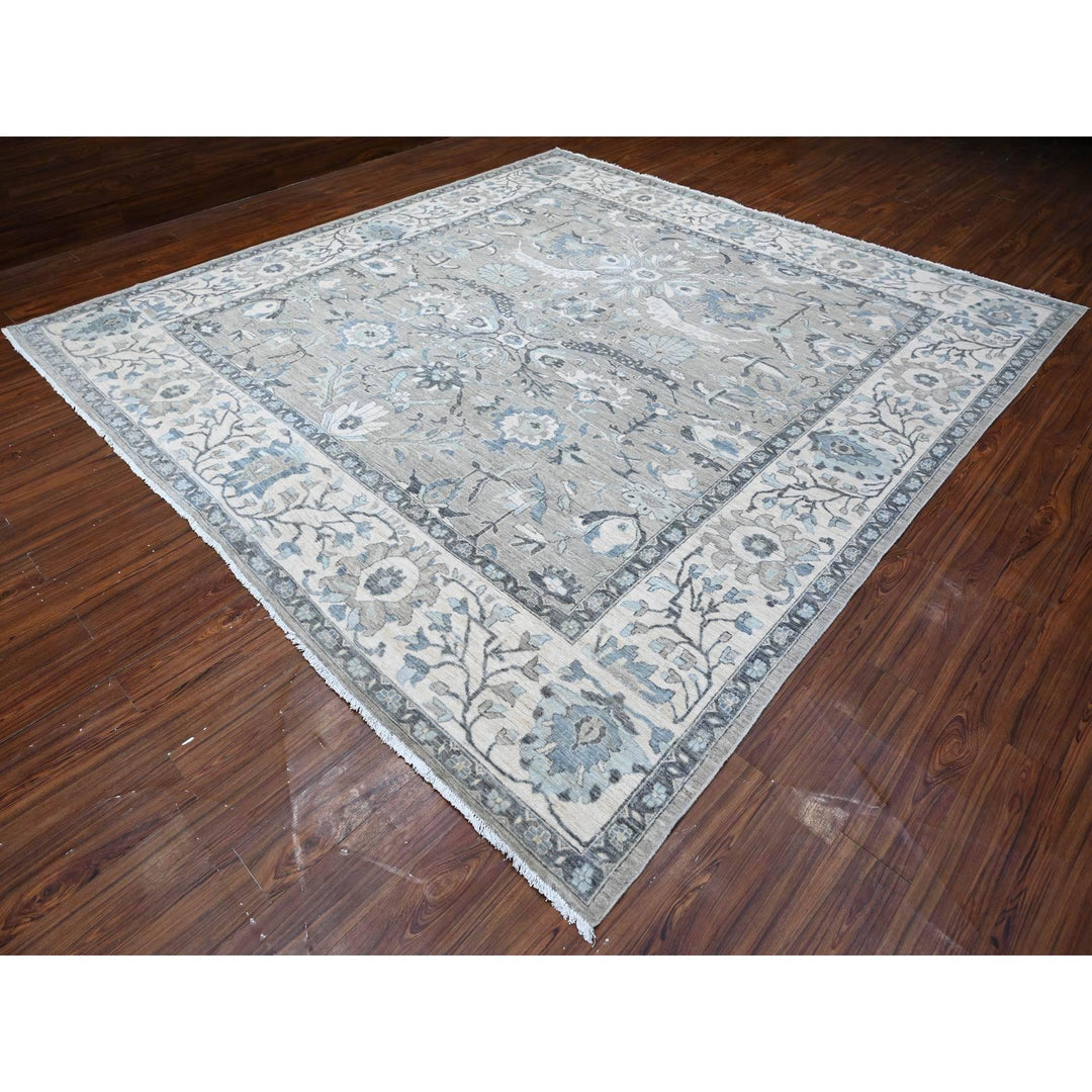 10'10" x 11'2" New Hand Knotted Grey Cotton Square Oriental Rug - MOA10288740