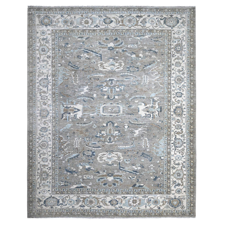 11'11" x 14'9" New Hand Knotted Grey Wool Rectangle Oriental Rug - MOA10288741