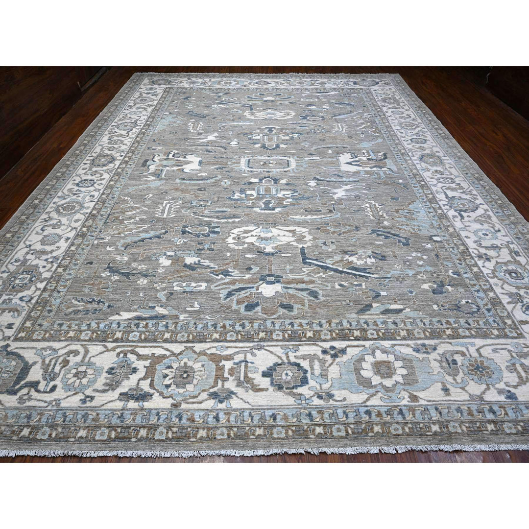 11'11" x 14'9" New Hand Knotted Grey Wool Rectangle Oriental Rug - MOA10288741