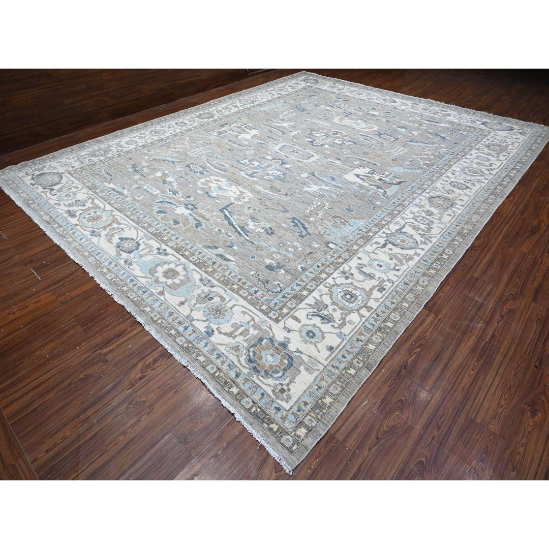 11'11" x 14'9" New Hand Knotted Grey Wool Rectangle Oriental Rug - MOA10288741