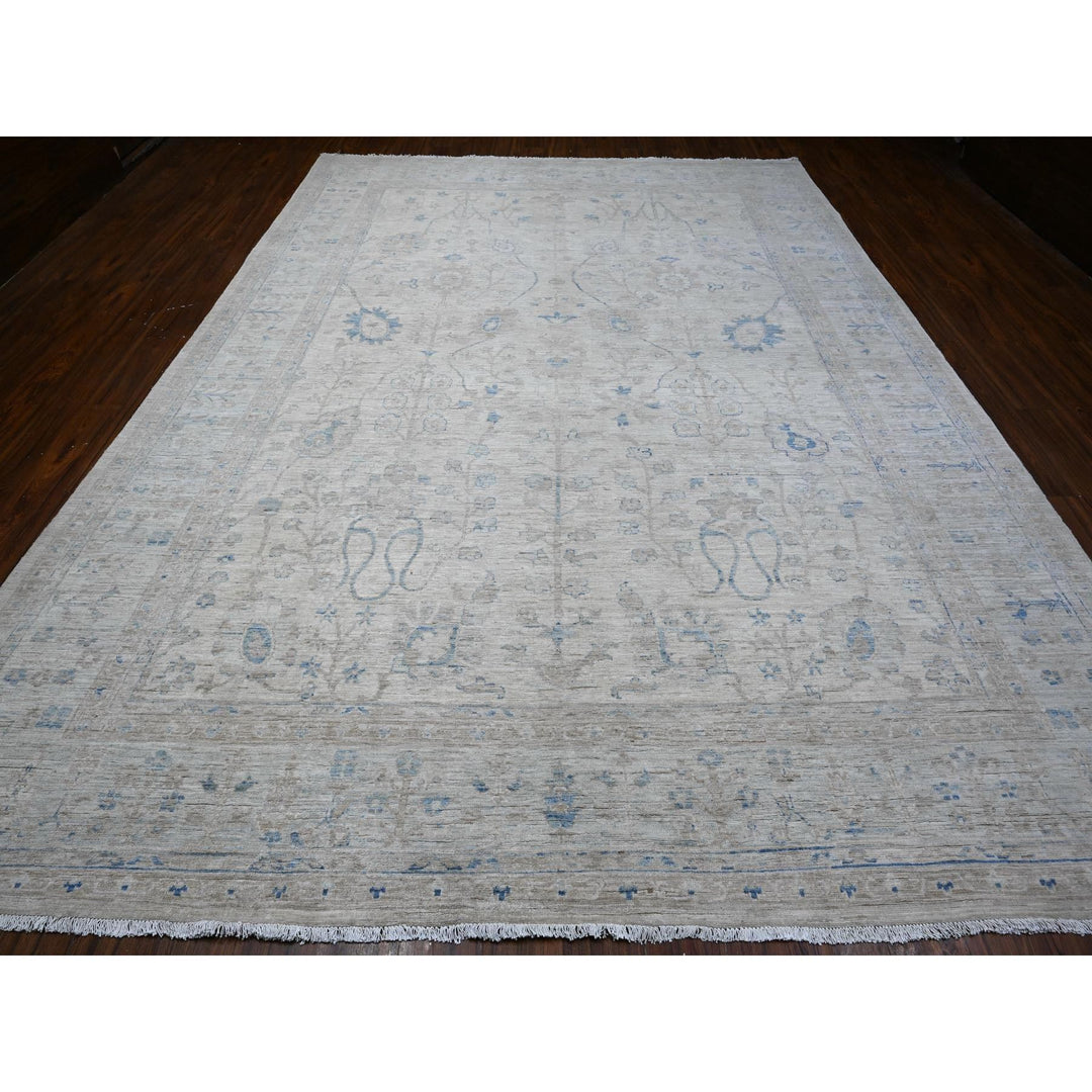 9'10" x 13'8" New Hand Knotted Ivory Wool Rectangle Oriental Rug - MOA10288742