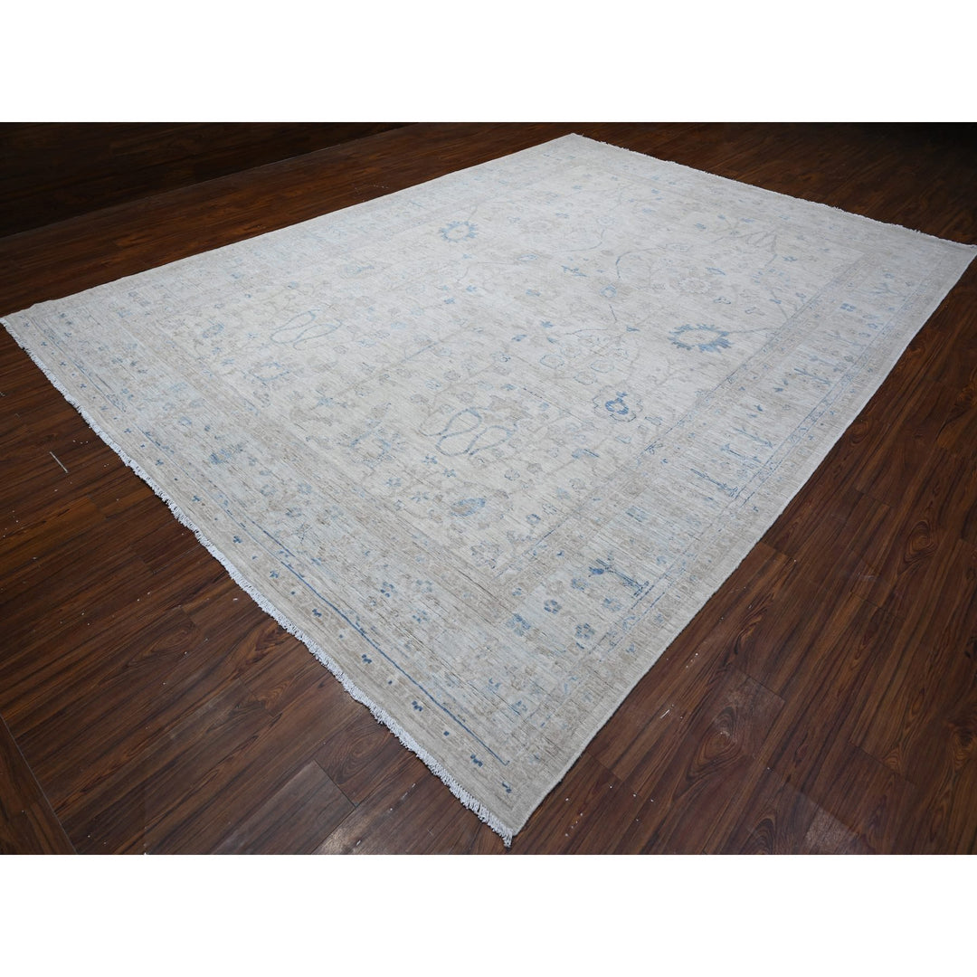 9'10" x 13'8" New Hand Knotted Ivory Wool Rectangle Oriental Rug - MOA10288742