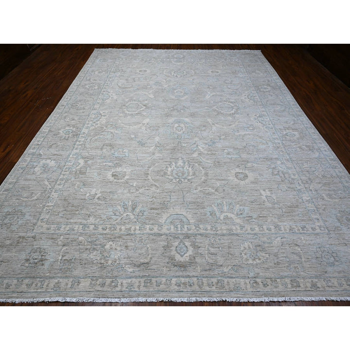 9'11" x 13'0" New Hand Knotted Grey Wool Rectangle Oriental Rug - MOA10288743