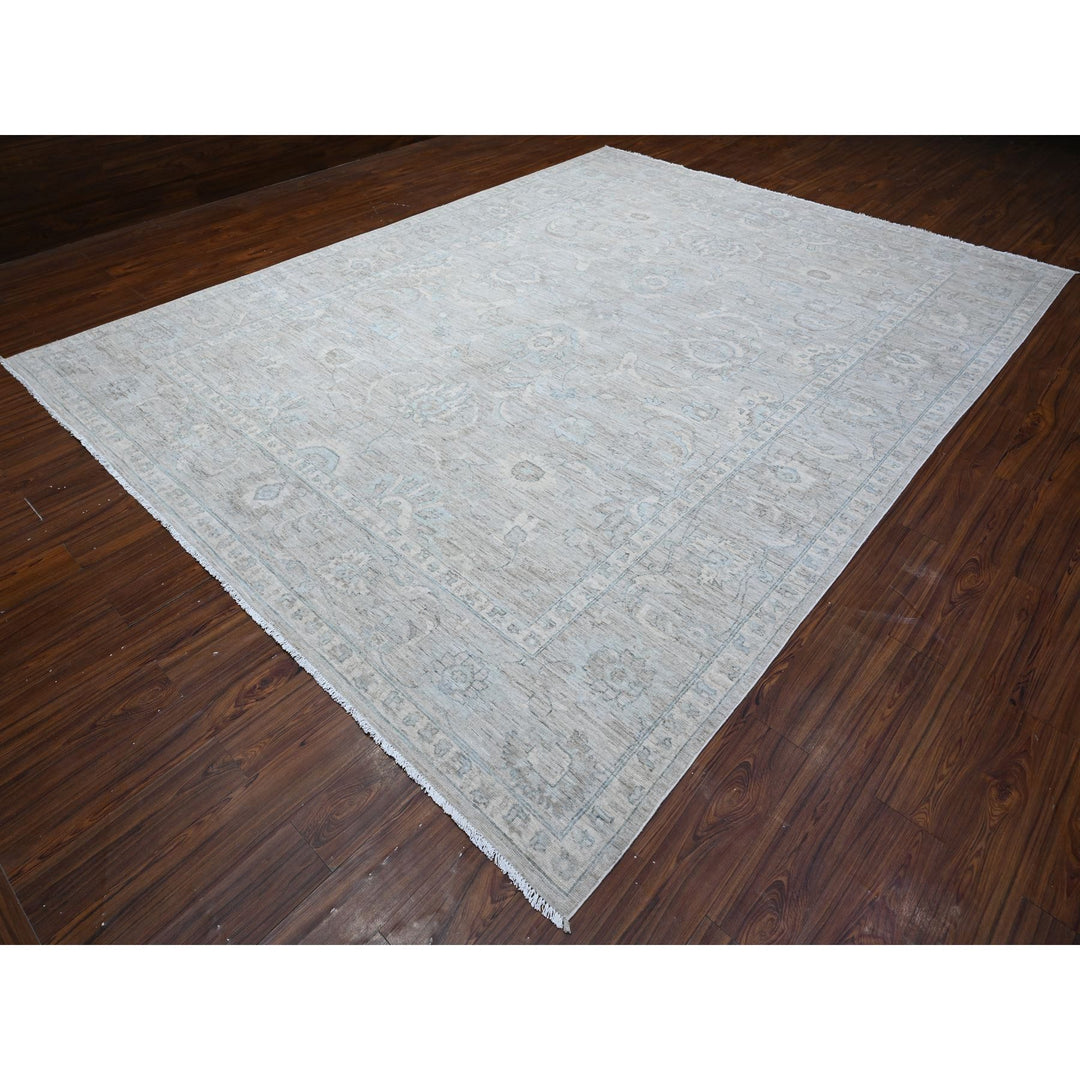 9'11" x 13'0" New Hand Knotted Grey Wool Rectangle Oriental Rug - MOA10288743