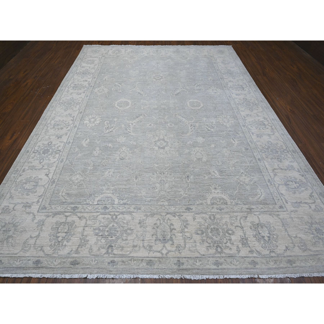 8'10" x 11'9" New Hand Knotted Grey Wool Rectangle Oriental Rug - MOA10288747