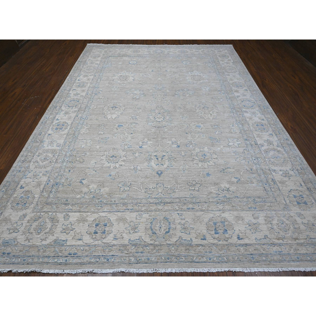 8'11" x 11'9" New Hand Knotted Grey Wool Rectangle Oriental Rug - MOA10288748