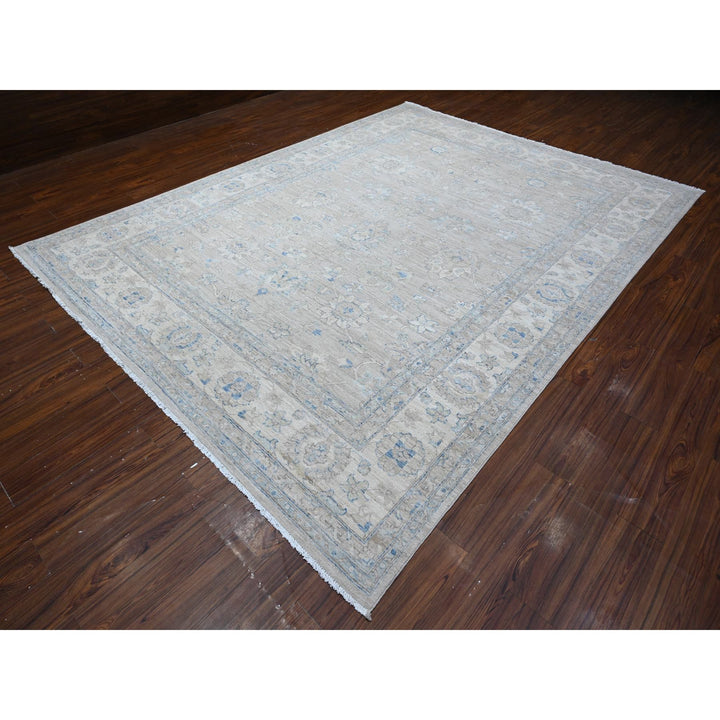 8'11" x 11'9" New Hand Knotted Grey Wool Rectangle Oriental Rug - MOA10288748