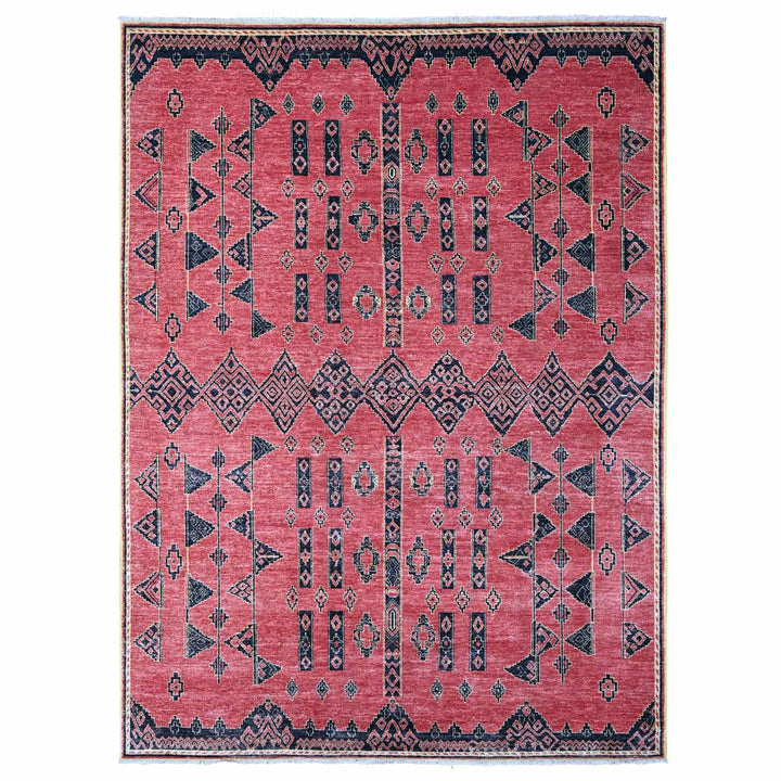 8'7" x 11'3" New Hand Knotted Red Wool Rectangle Oriental Rug - MOA10288750