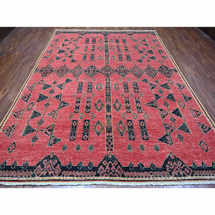 8'7" x 11'3" New Hand Knotted Red Wool Rectangle Oriental Rug - MOA10288750