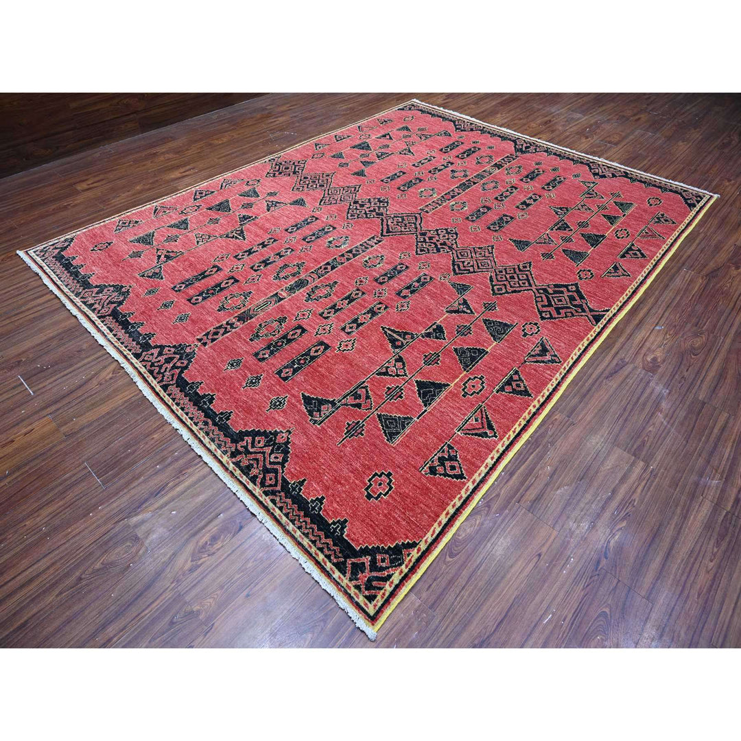 8'7" x 11'3" New Hand Knotted Red Wool Rectangle Oriental Rug - MOA10288750