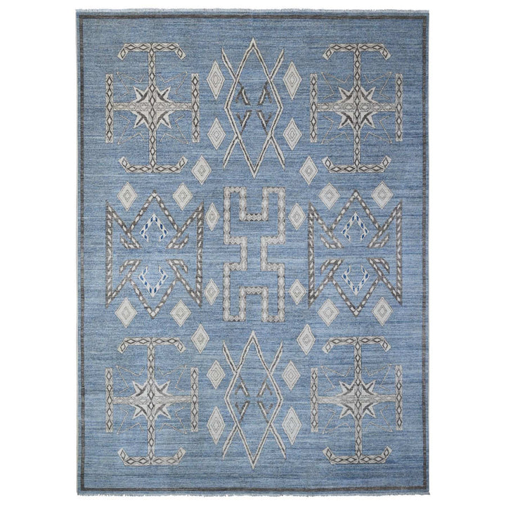 10'0" x 13'9" New Hand Knotted Blue Wool Rectangle Oriental Rug - MOA10288751