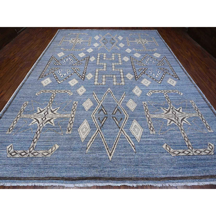 10'0" x 13'9" New Hand Knotted Blue Wool Rectangle Oriental Rug - MOA10288751