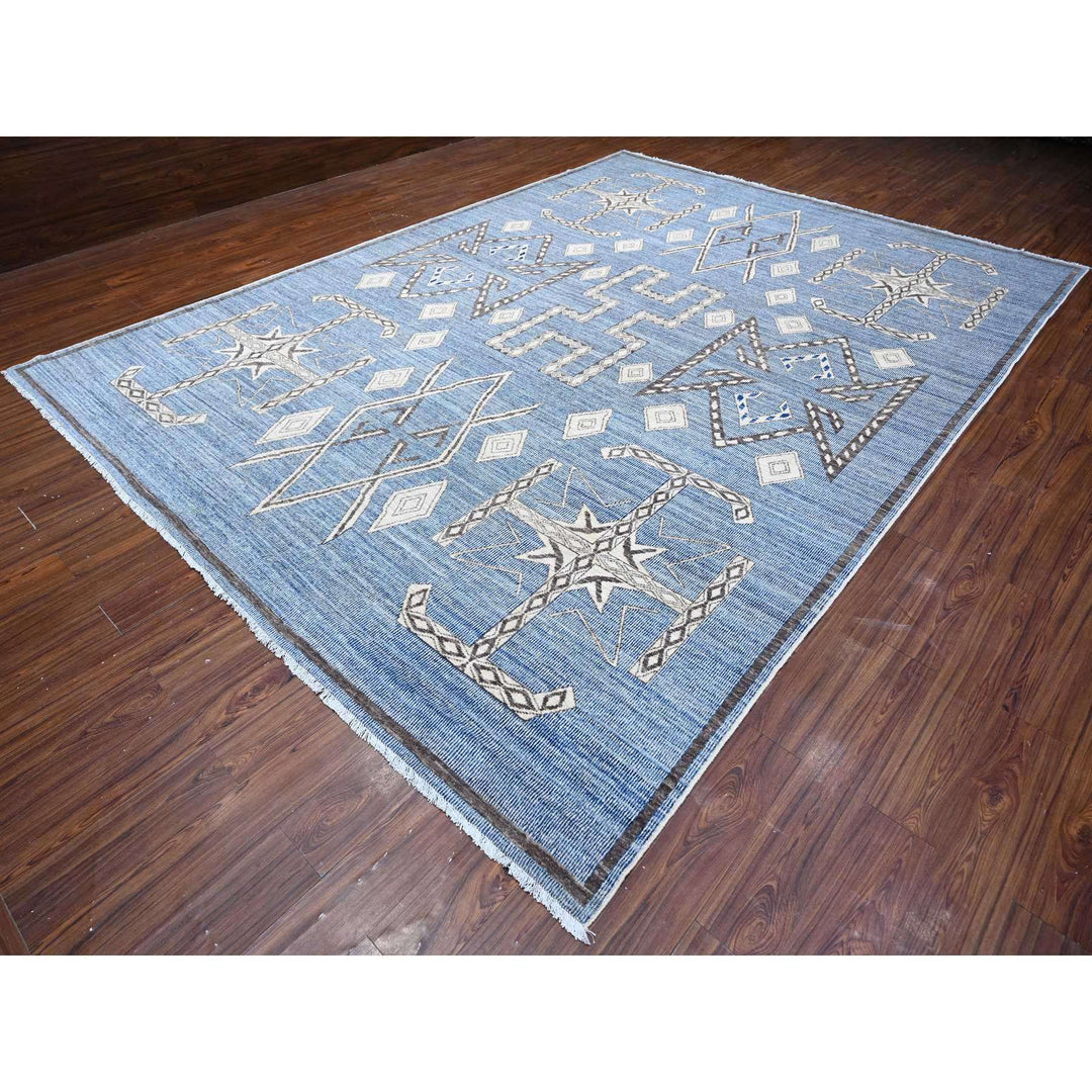 10'0" x 13'9" New Hand Knotted Blue Wool Rectangle Oriental Rug - MOA10288751