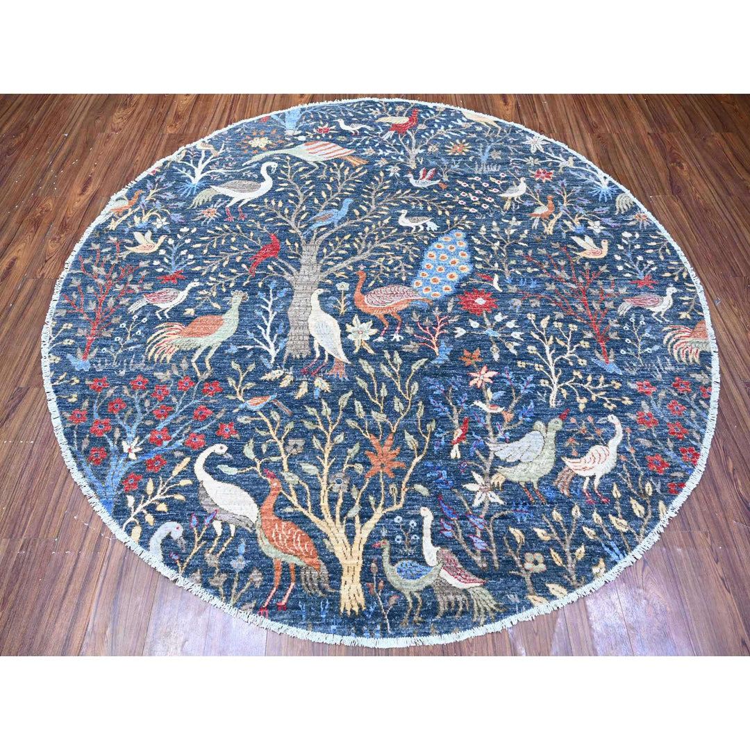 7'7" x 7'11" New Hand Knotted Blue Cotton Round Oriental Rug - MOA10288752