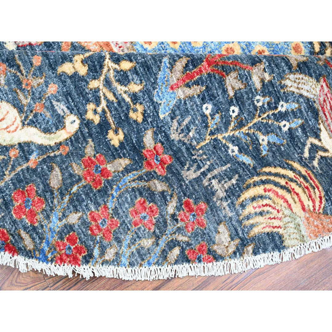 7'7" x 7'11" New Hand Knotted Blue Cotton Round Oriental Rug - MOA10288752