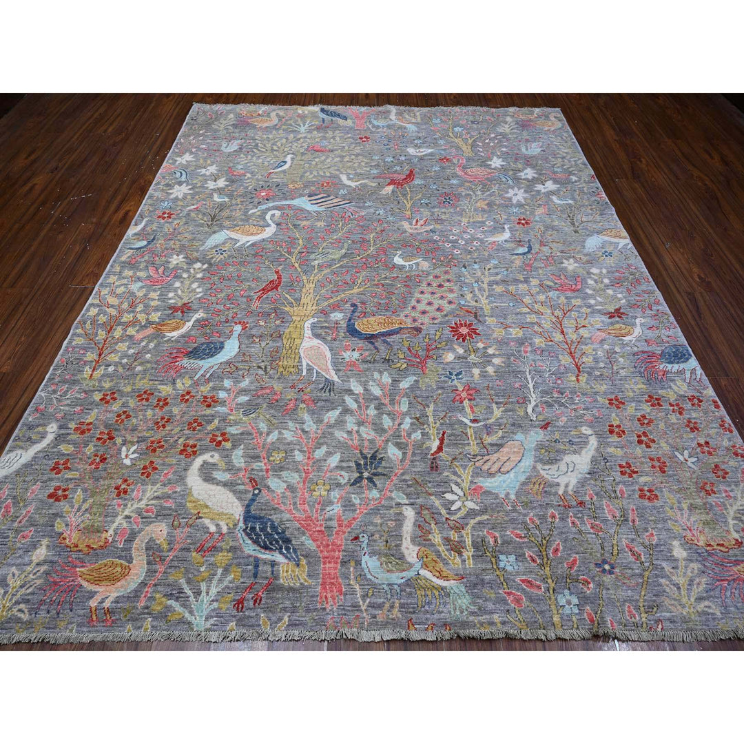 8'2" x 9'11" New Hand Knotted Grey Wool Rectangle Oriental Rug - MOA10288753