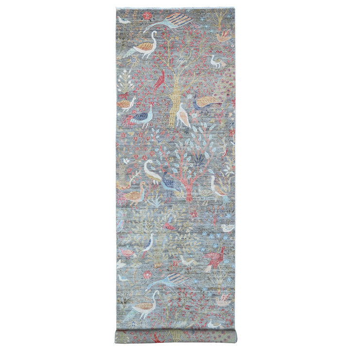 4'0" x 15'11" New Hand Knotted Grey Wool Runner Oriental Rug - MOA10288755