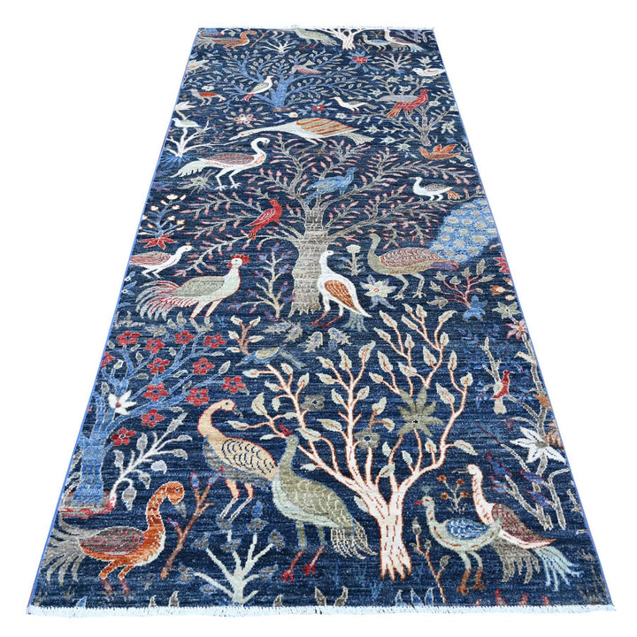 4'1" x 9'8" New Hand Knotted Blue Wool Runner Oriental Rug - MOA10288756