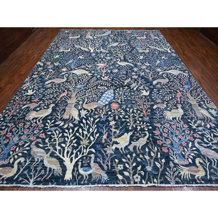 10'0" x 13'7" New Hand Knotted Blue Wool Rectangle Oriental Rug - MOA10288767