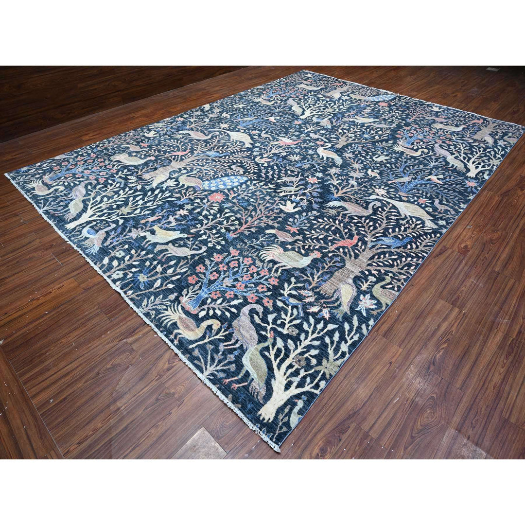 10'0" x 13'7" New Hand Knotted Blue Wool Rectangle Oriental Rug - MOA10288767