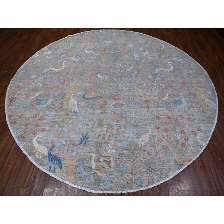 10'0" x 10'1" New Hand Knotted Grey Wool Round Oriental Rug - MOA10288771