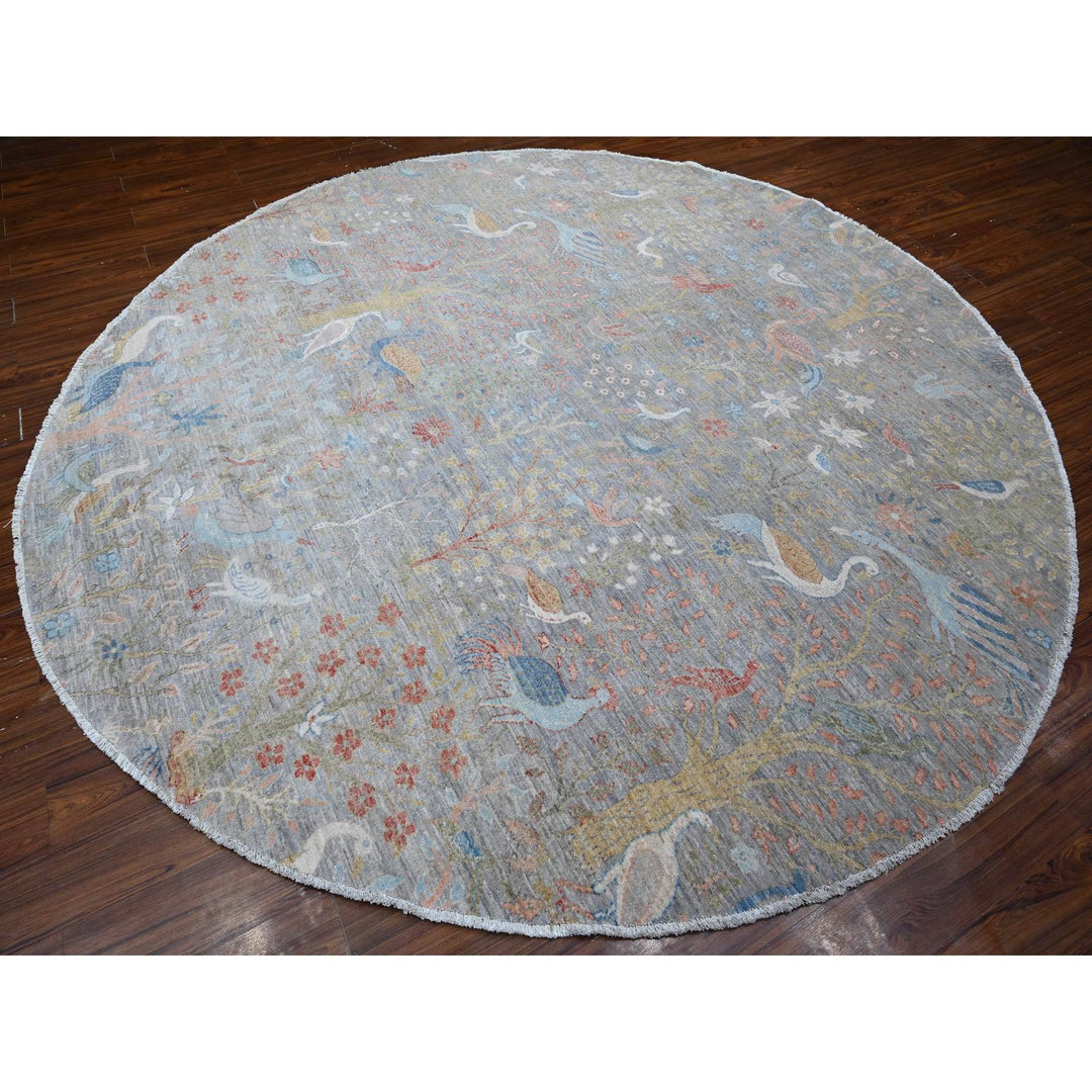 10'0" x 10'1" New Hand Knotted Grey Wool Round Oriental Rug - MOA10288771