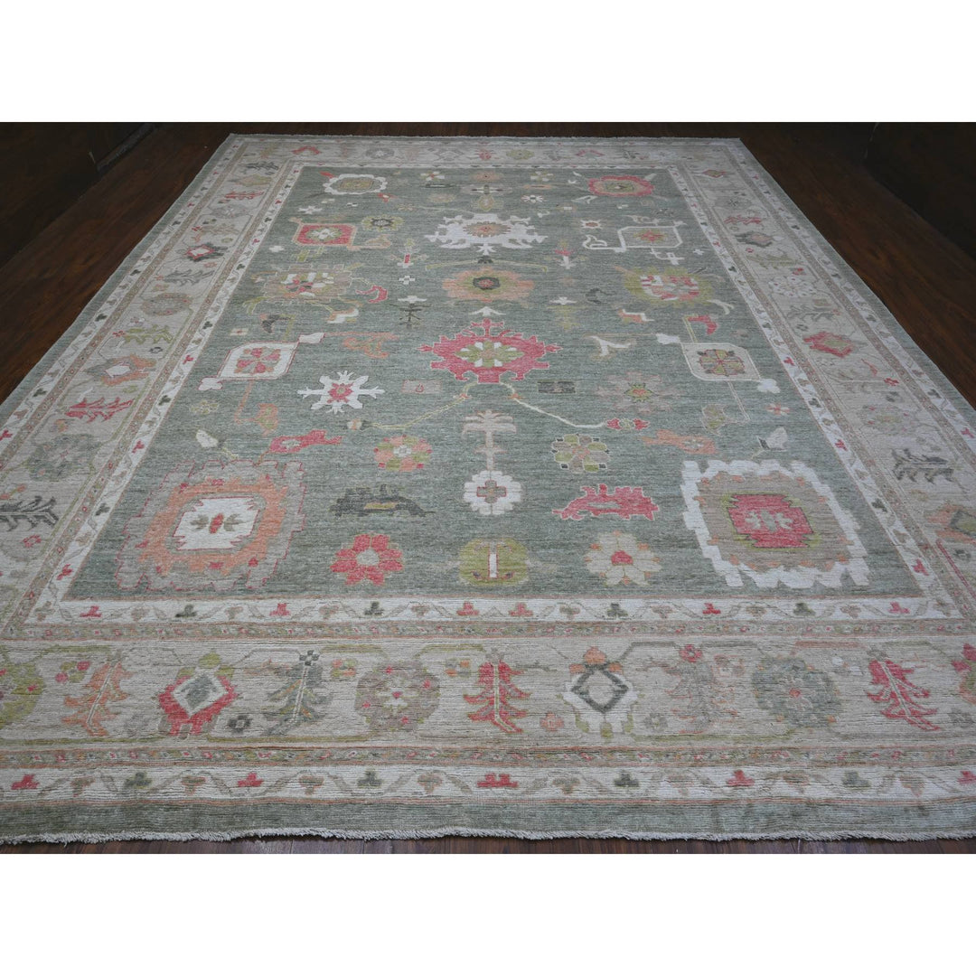 12'2" x 14'5" New Hand Knotted Green Wool Rectangle Oriental Rug - MOA10288775