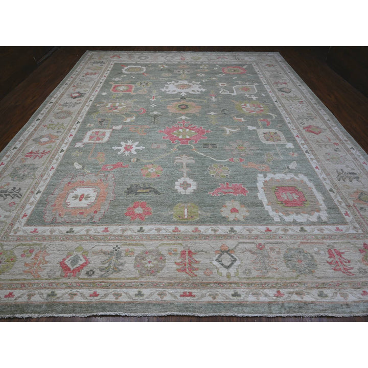 12'2" x 14'5" New Hand Knotted Green Wool Rectangle Oriental Rug - MOA10288775