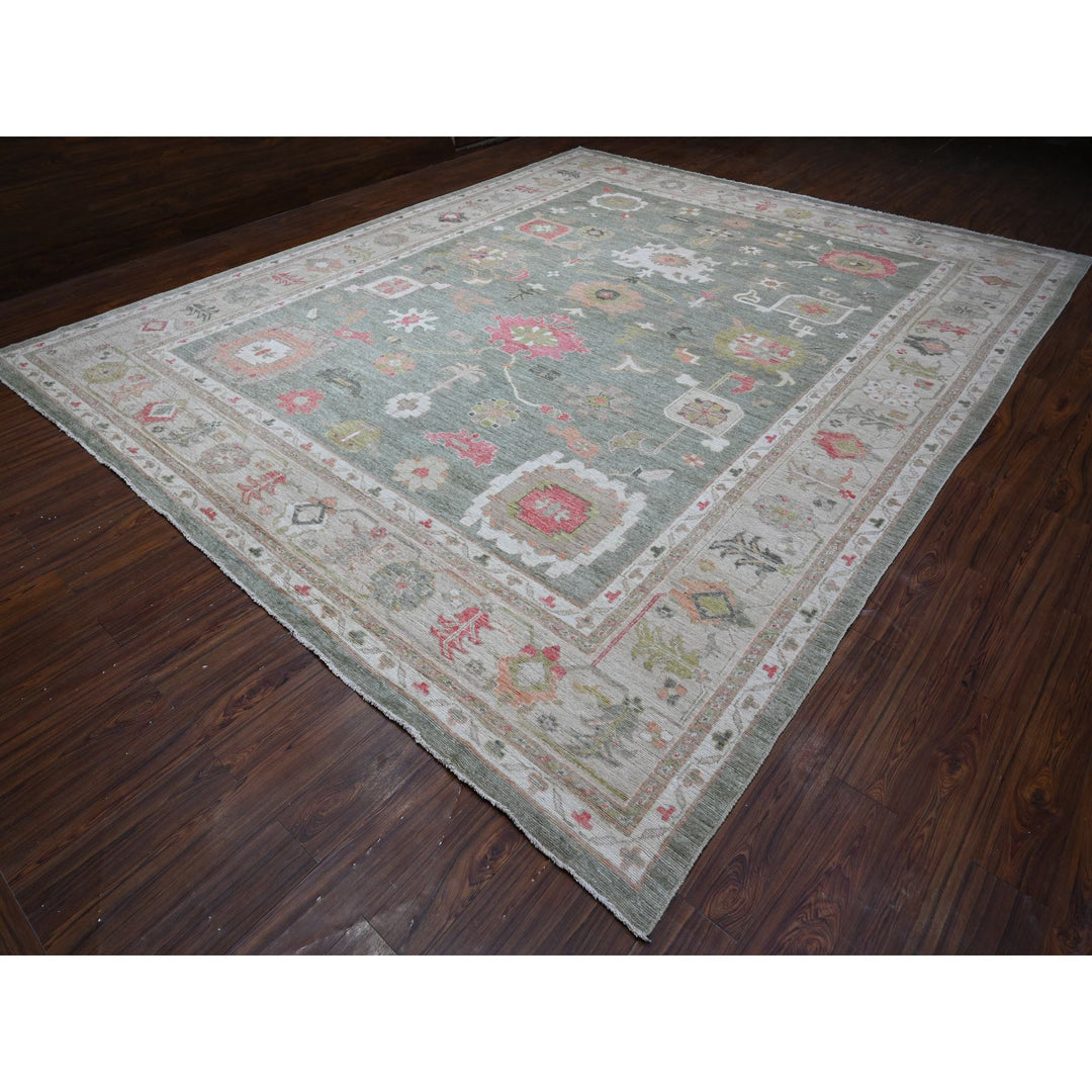 12'2" x 14'5" New Hand Knotted Green Wool Rectangle Oriental Rug - MOA10288775