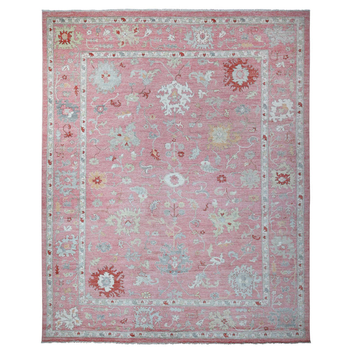 12'1" x 14'7" New Hand Knotted Pink Wool Rectangle Oriental Rug - MOA10288780