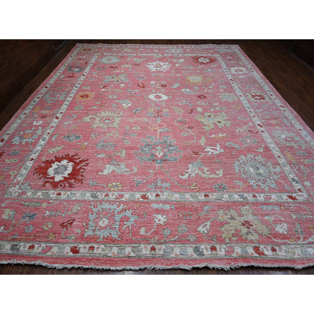 12'1" x 14'7" New Hand Knotted Pink Wool Rectangle Oriental Rug - MOA10288780