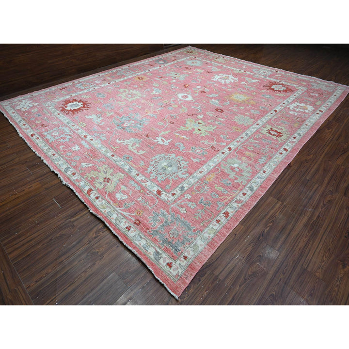 12'1" x 14'7" New Hand Knotted Pink Wool Rectangle Oriental Rug - MOA10288780