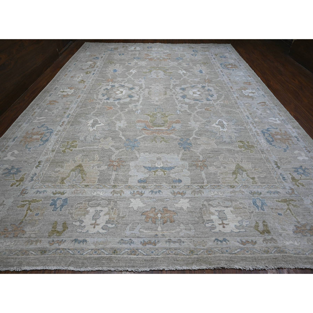 11'11" x 15'10" New Hand Knotted Grey Wool Rectangle Oriental Rug - MOA10288781