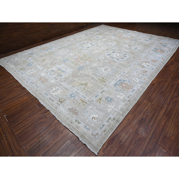 11'11" x 15'10" New Hand Knotted Grey Wool Rectangle Oriental Rug - MOA10288781